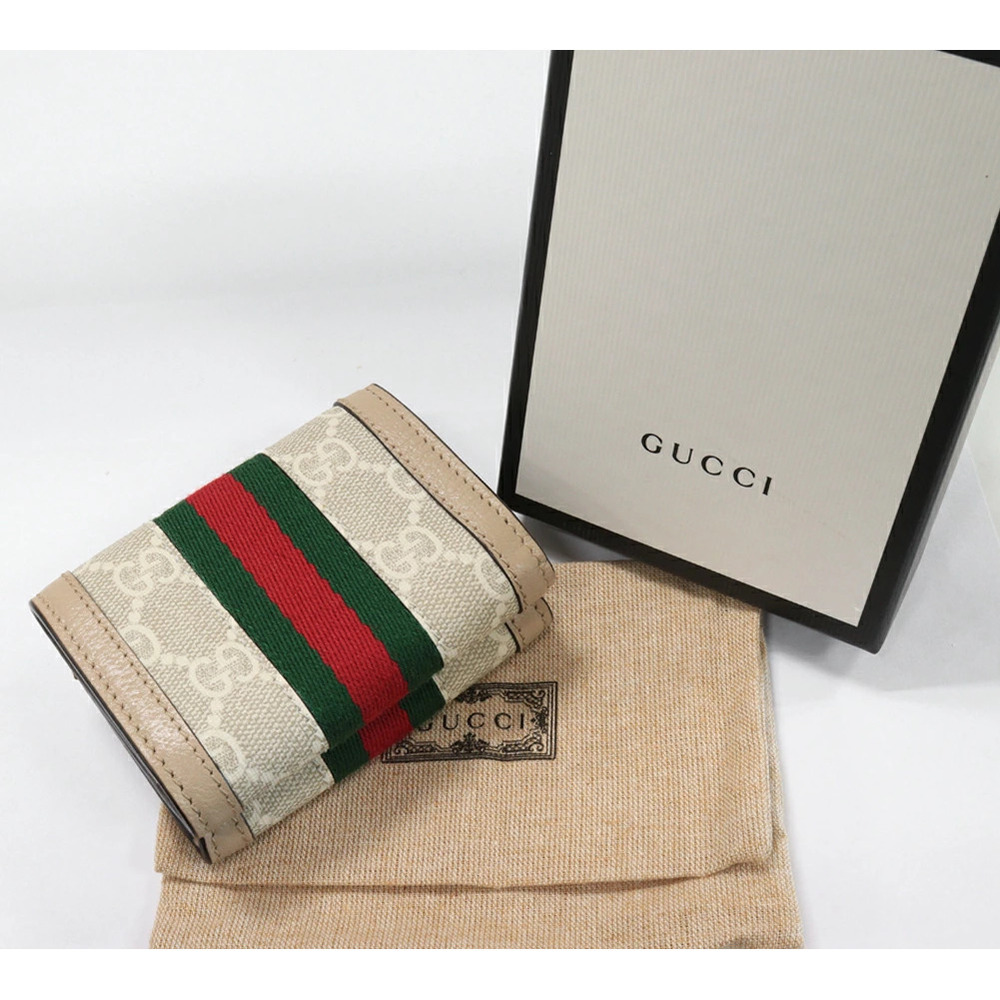 Gucci Tri fold Wallet Compact Ophidia GG Supreme Calfskin Ivory White - Picture 2 of 6